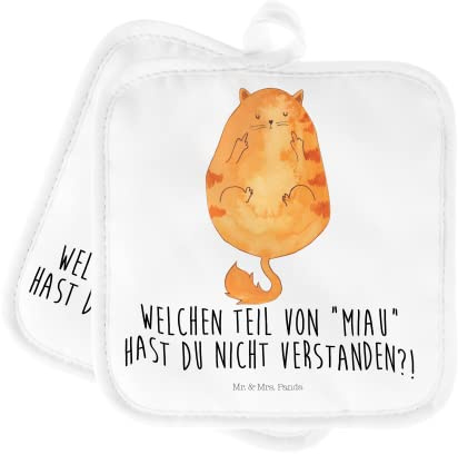 Mr. & Mrs. Panda Topflappen Katze Mittelfinger - Geschenk, Topfuntersetzer, Kochlappen, Ofenlappen, Cats, Mietze, Cat, Katzen, Set, Kater, topfhalter