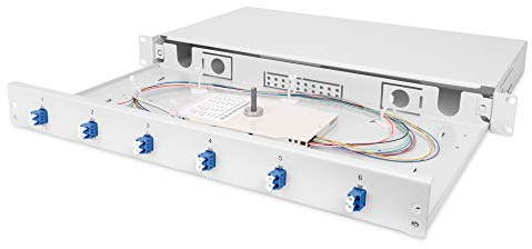 DIGITUS LWL Spleißbox 6 Kupplungen - LC - OS2 - 1HE - 19-Zoll - Multi-Mode Simplex - Mit Spleiß-Kassette - Rack-Einbau