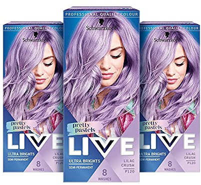 Schwarzkopf LIVE Pretty Pastels Purple Hair Dye, Pack of 3, Semi-Permanent Colour lasts up to 8 washes - P120 Lilac Crush