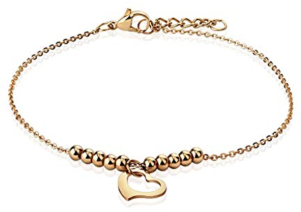 Paula & Fritz® Armband Damen Rose Kugel Herz Charm Anhänger 316L Chirurgenstahl 235-mm Bettelarmband Arm-kettchen Arm-Schmuck Fußkette Fußkettchen