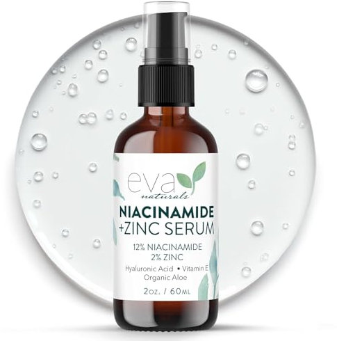 Eva Naturals Niacinamide 12% + Zinc 2% Serum for Face – Pore Minimizer, Dark Spot & Redness Relief, Oil Control with Botanical Hyaluronic Acid & Vitamin E (60 mL)