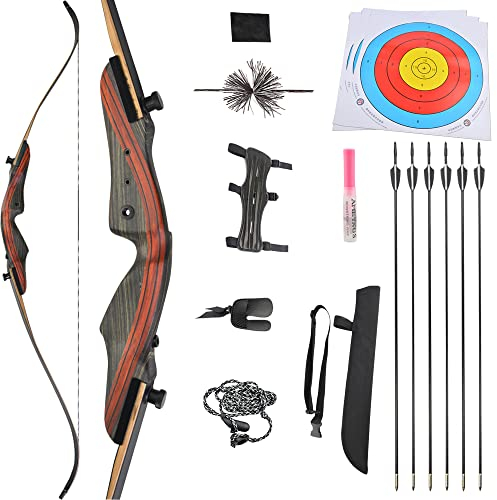 SHARROW 62 Zoll Take-Down Recurvebogen Set 20-50 Lbs Zielscheibe BogenschießEn Jagdbogen Pfeil Und Bogen Erwachsene Sportbogen für Jagd Hunting Geschenke Jugendliche Jungen DraußEn (Bogen Set, 20Lbs)