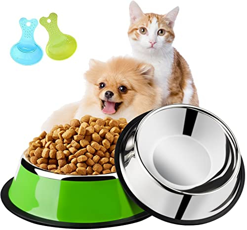 Ciotola per cani di piccola taglia media e media taglia, in acciaio inox, fondo antiscivolo anti-troppopieno in silicone, impermeabile, 2 pezzi M (verde)