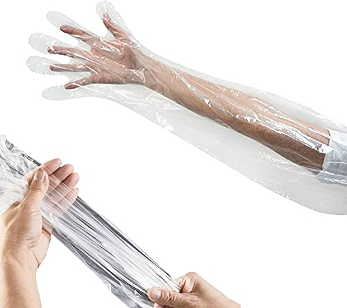 50 Pieces Disposable Field Dressing Gloves, Veterinary Insemination Rectal Long Gloves, Extra Long Sleeve Full Arm Gloves