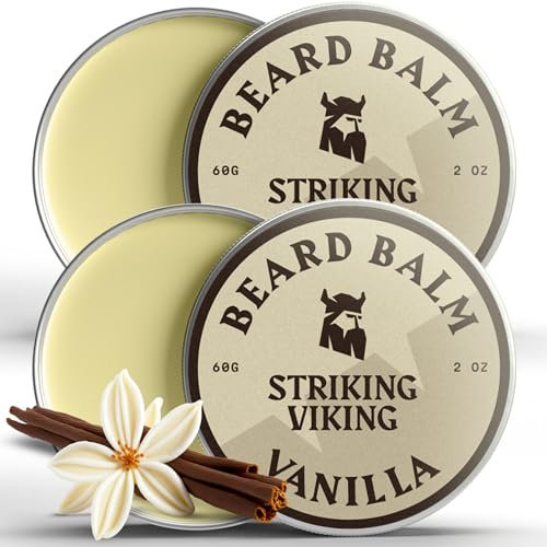 Striking Viking Bartbalsam für Herren – 2er Pack, 2 oz, Leichter Halt, Vanille – Bartpflege mit Sheabutter, Teebaum-, Argan- & Jojobaölen – Beard Balm Glättet, pflegt & macht raues Bart Haar weich
