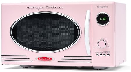 Nostalgia NRMO9PK Retro Large 0.9 cu ft, 800-Watt Countertop Microwave Oven, 12 Pre-Programmed Cooking Settings, Digital Clock, Easy Clean Interior, Pink