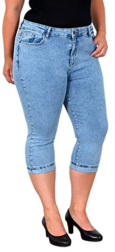 ESRA Damen Capri Jeans Hose High Waist bis Übergröße Plussize Damen 3/4 Capri Jeans-Hose Hochbund Stretch Damen Caprijeans High Rise Damen Dreiviertel Jeans Hose hoher Bund Große Größe C150