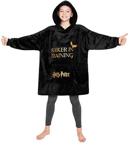 Harry Potter Sudadera Forro Polar Niña - Sudadera Bata Manta para Niñas (Negro)