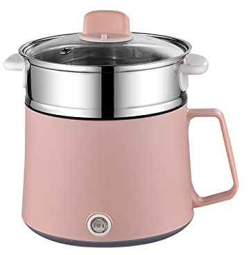 Pentole elettriche, Hot Pot, 1,7 l, padella elettrica multifunzione per friggere/stufato/vapore, mini fornello elettrico portatile per dormitori, campeggio (rosa con cestello di smorzamento)