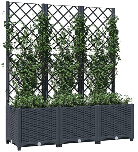 Festnight Fioriera da Esterno, Fioriera con Grigliato, Fioriera da Giardino Spalliera in PP Grigio Scuro 120x40x136cm