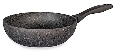 H&H Stone Grey Wok in Alluminio con Rivestimento Antiaderente Stone, 24cm, Induzione