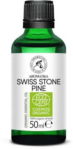 Aceite de Pino Suizo Orgánico 50 ml - Pinus Cembra - Aceite Esencial y 100% Natural - Aceite de Pino Suizo para Difusor de Aroma - Lámpara de Aroma - Aroma Fresco - Aromaterapia
