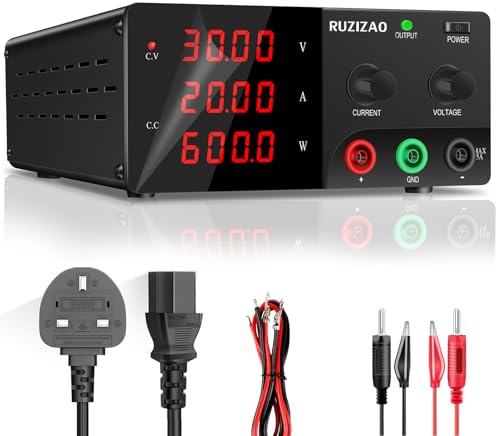 RUZIZAO Bench Power Supply Variable, 30V 20A High Power 600W DC Power Supply Adjustable with Encoder Knob & Output Switch, Lab Switching Power Supplies 4-Digits LED Display for Repair/Test