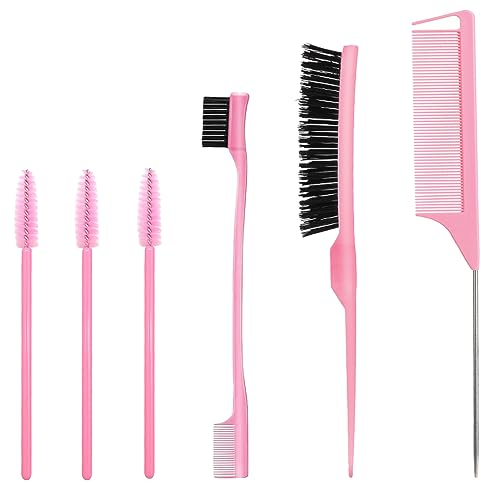 3 Pezzi Spazzola Capelli Kit, Spazzola Capelli, Spazzola Capelli Setole, Pettine per Stuzzicare, Spazzola a Doppio Bordo, con 3 Pennello per Ciglia (Rosa)