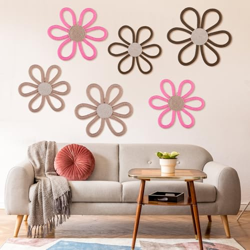 Barydat Boho-Kinderzimmer-Dekoration, Gänseblümchen, gewebtes Makramee, Wandbehang, 3 Größen, Gänseblümchen, Wanddekoration, Bohemian-Kinderzimmer-Dekorationen für Zuhause, Wohnheimkunst (klassische