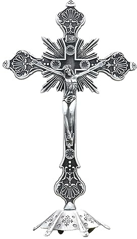 Gralara Crucifijo de pie con Cruz de Mesa, Figura católica, crucifijo de Jesús con Soporte para oraciones, Capilla, Mesa, decoración del hogar, Dormitorio