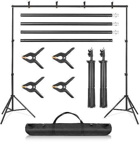 Supernic Adjustable Backdrop Stand Kit - 2 * 3m (6.5 * 9.8ft) Photo Background Support System with Carrying Bag and 4 Clamps - Ideal for Photography and Video Studio
