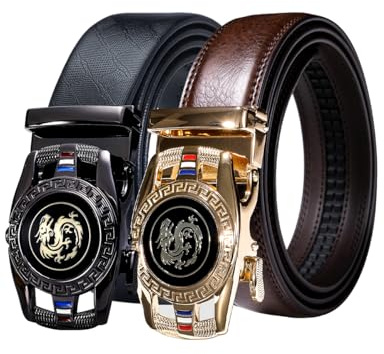 Barry.Wang Gürtel Herren 2 Stück Ledergürtel Ratsche Automatikschließe für Anzug Gürtel-3,5cm Breite Business mit Geschenkbox Schwarz