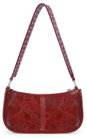 ACUYE Piccola borsa a tracolla rossa da donna, borsa a tracolla Y2K a mezzaluna retrò borsa a tracolla rossa con 2 cinghie regolabili in PU borsa tote borsa a tracolla, 02-rosso, 24cm