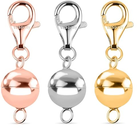 Magnetic Ball Lock with Lobster Clasp in Rhodium Plated 925 Sterling Silver Necklace Extender Metal Weight 1 Gram Lightweight and Easy to wear Dual-Clasp Design Jewellery