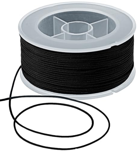 0.8mm 71 Yards Black Nylon Cord Satin String for Bracelet Jewelry Making Cord Satin String for Bracelet Necklace Nylon Thread Trim(Black)