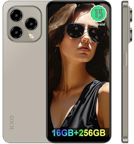 EL KXD 13C Smartphone Pas Cher Écran 6.8 HD+, 16Go+256Go, Octa Core, 4500mAh, 50MP+13MP, Android 13 4G Dual SIM Téléphone Portable debloqué, Fingerprint/Face ID/GPS/WiFi/Type C-Gris