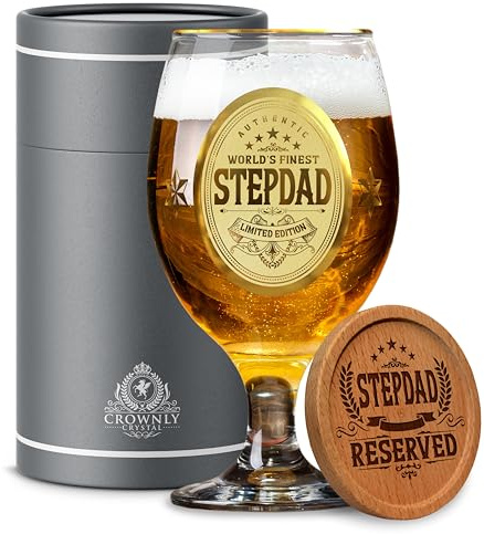 CROWNLY CRYSTAL® Regalo Para Padrastro Copas De Cerveza Regalos Originales Para Hombre Regalo Día Del Padre Ideas De Regalos Papa Regalos Para Padres Cumpleaños Vasos Personalizados Regalo Padre