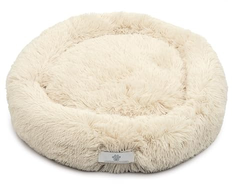 pfoten&nasen® Wolke 7 Hundebett S (Beige, 65 cm) – Flauschiges Donut-Hundekörbchen für kleine Hunde & Katzen, rundes Hundekissen mit Wendekissen, Abnehmbarer Bezug, waschbar, rutschhemmend