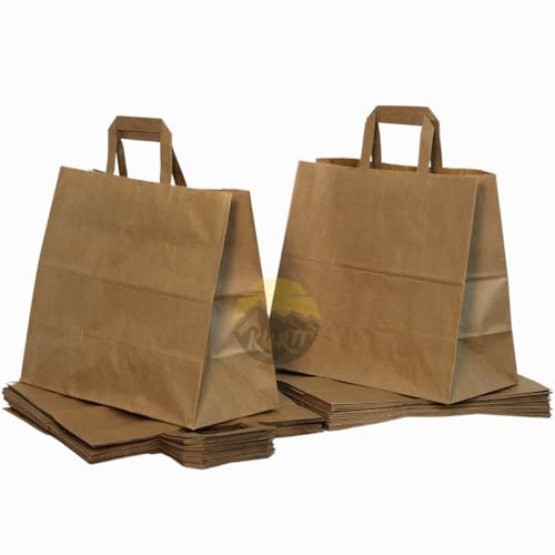KURTT - Papiertragetasche/Papiertüten 32 + 16 x 26 cm Braun, 250 Stück - Umweltfreundlich - To go Beutel - Mahlzeit Taschen - Papiertüten - Geschenktüten
