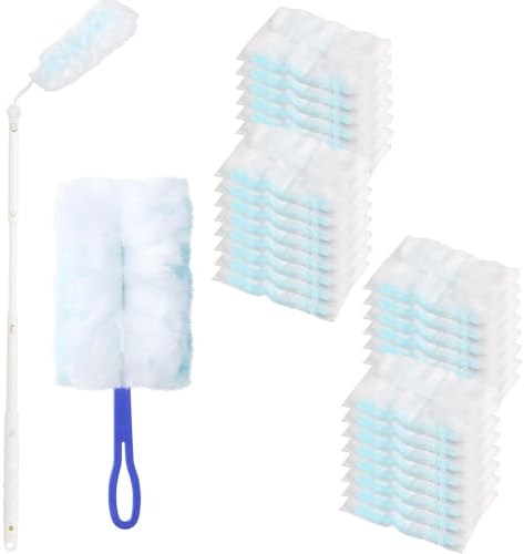 22 Stück Staubmagnet Set für Duster Tücher, für Staubtücher Reinigungsstaub Staubtuch Nachfüllung, mit 1 Langer Handgriff und 1 kurzer Handgriff, für Tierhaare, Staub, Schmutz (22)