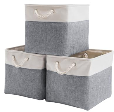 Mangata Aufbewahrungsbox,(33x33x33cm) Aufbewahrungskorb Stoff, Box in Würfel für Schrank, Regal, und Kleidung(Kaltes Grau, 3er Pack)
