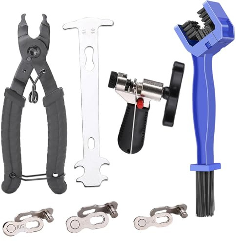 Bike Chain Repair & Maintenance Tools Kits:Bike Link Plier + Chain Breaker Splitter Tool+Chain Checker+3 Pairs Bicycle Missing Links+Chaingang Cleaning Brush,for Repair & Cleaning Maintenance Solution
