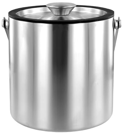 Edelstahl-Eiskübel | Champagnereimer | Isolierter Eiskübel | Eiskübel für Partys, Bar, Outdoor und Indoor für Edelstahl Eiskübel mit Deckel (3 Liter)
