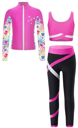 Jhaoyu Spor Set Mädchen Trainingsanzug 3tlg Jogginganzug Sport BH Und Leggings Set Mit Sweatjacke Kinder Gym Fitness Laufen Yoga Workout Outfit