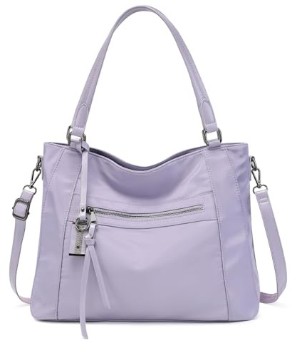 BAIGIO Borsa Donna Grande Nylon Borsa Tracolla Donna Multipoches Borsa Lavoro Donna per 14 Laptop Tote Bag per Lavoro Viaggi Shopping Scuola, Viola Chiaro