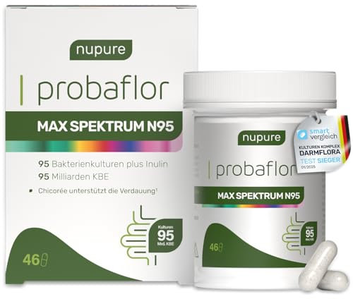 Nupure® Probaflor MAX SPEKTRUM N95 – 95 Bakterienstämme, 95 Mrd. KBE pro Kapsel, mit Lactobacillus & Inulin, magensaftresistente Kapseln, 46 Stück