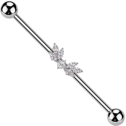 beyoutifulthings Industrial-Piercing Zirkonia Marquise Flügel Gold Silber Industrial-Barbell Industrial-Bar Chirurgenstahl Stab-länge 38-mm