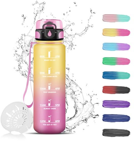 Gourde pour enfants - 0,5 l - Bouteille anti-fuite avec filtre - Peut être transportée - Pour l'école, le camping - Jaune-rose