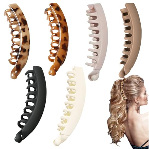 RVYEIOP 6 Stück große Bananen-Haarspangen, Vintage Bananen-Haarspangen, Pferdeschwanz-Haarspangen, rutschfeste Leoparden-Haarspangen für Frauen, Mädchen, mittleres bis dickes Haar