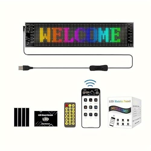 Led Anzeige Programmierbar, 37,4 x 9,2 cm LED-Schild mit Bluetooth-App-Steuerung, Flexibles USB-5-V-LED-Leuchtschild für Auto, Bar, Geschäft, Party-Dekoration