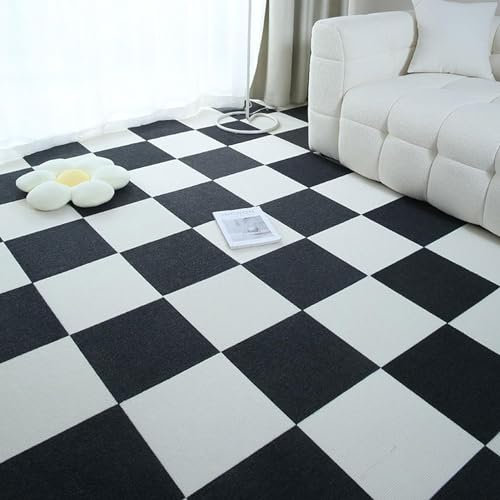 Teppichfliesen Selbstklebend Teppichfliesen für zu Hause zum Abziehen und Aufkleben, 30,5 x 30,5 cm, Selbstklebende Teppichfliesen, Teppichquadrate, DIY-Installation, Fußmatten, 18 Stück (Schwarz + B