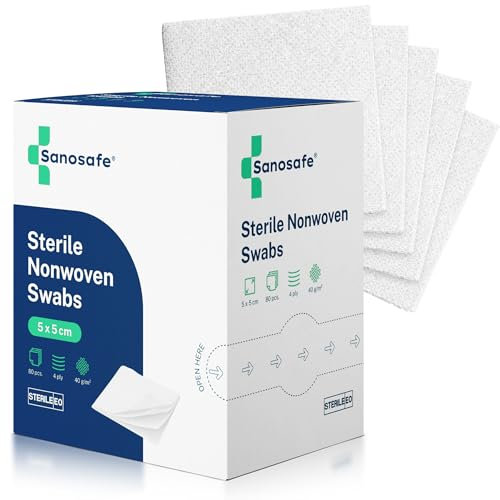 Sanosafe® Sterile Kompressen 5x5 cm | Saugstarke & fusselfreie Vlieskompressen | Für Wundversorgung & Hautpflege | EO-sterilisiert – 80 Stück