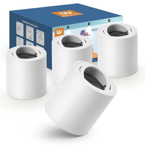 wowatt Set of 4 White Aluminium Ceiling Spotlights, LED Spotlights with Adjustable Surfaces, GU10 Socket, Diameter 80 x 85 mm, Round