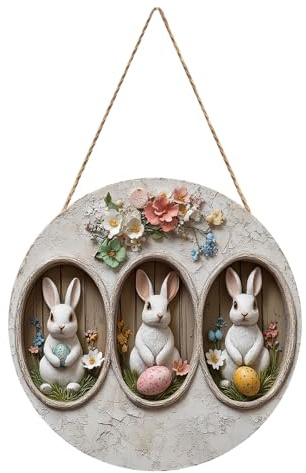 Türschild Ostern Haustür Osterkranz Türkranz Ostern Frühling Oster Außen Innen Türdeko zum Aufhängen Osterdeko Fenster Hängend Osterschmuck Holz Osterhase Deko Modern Frühlingsdeko Draussen (#14)