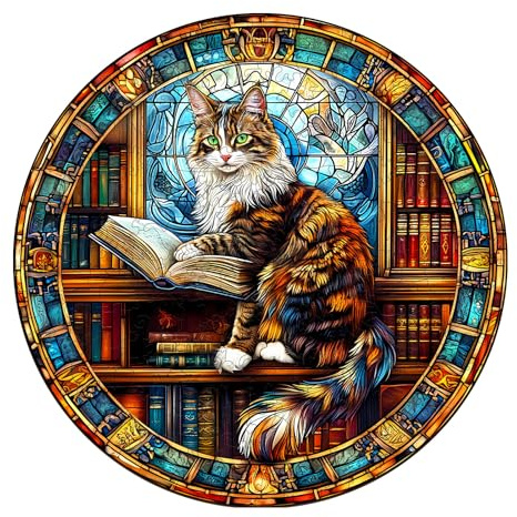 Jigfoxy Holzpuzzle Erwachsene, Maine Katze Holz Puzzle Erwachsen,einzigartiges Holztierpuzzle, Familie und Freunde L-34 * 33.7cm-269pcs