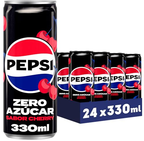 Pepsi zero Cherry Refresco de cola con cero azúcar y cero calorías, pack de 24 latas de 330 ml, 7.92 litros en total