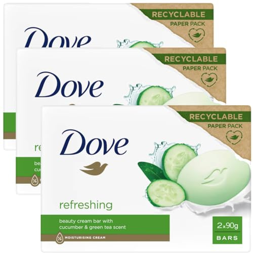 Dove Beauty Cream Bar Seife, robust, verschiedene Düfte, 2 x 90 g (3 Einheiten, Gurke und grüner Tee)