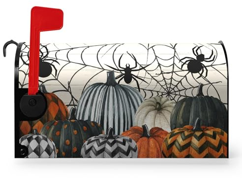 Dacawin Copertura magnetica per cassetta postale di Halloween Overszied Autunno Zucca Ragni Copertura per cassetta postale di grandi dimensioni spettrale Copertura per la posta di Halloween 65,5 x 53