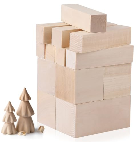 CPROSP 13 Pcs Bloc à Sculpter en Tilleul, 3 Tailles Blocs de Sculpture en Bois Massif, Naturelle Blocs en Bois pour Enfants et Adultes DIY, Kit de Sculpture