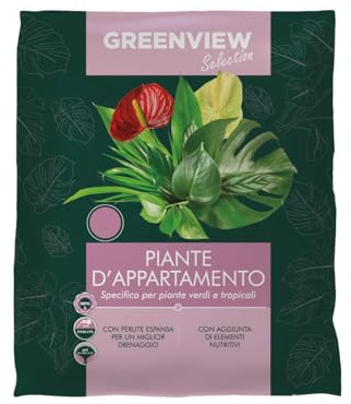 Greenview 5 Litri, Terriccio di alta Qualità Linea Selection, Substrato Specifico per le tue piante ad alta Aerazione e Drenaggio, massimo assorbimento nutritivo Per Piante d'appartamento